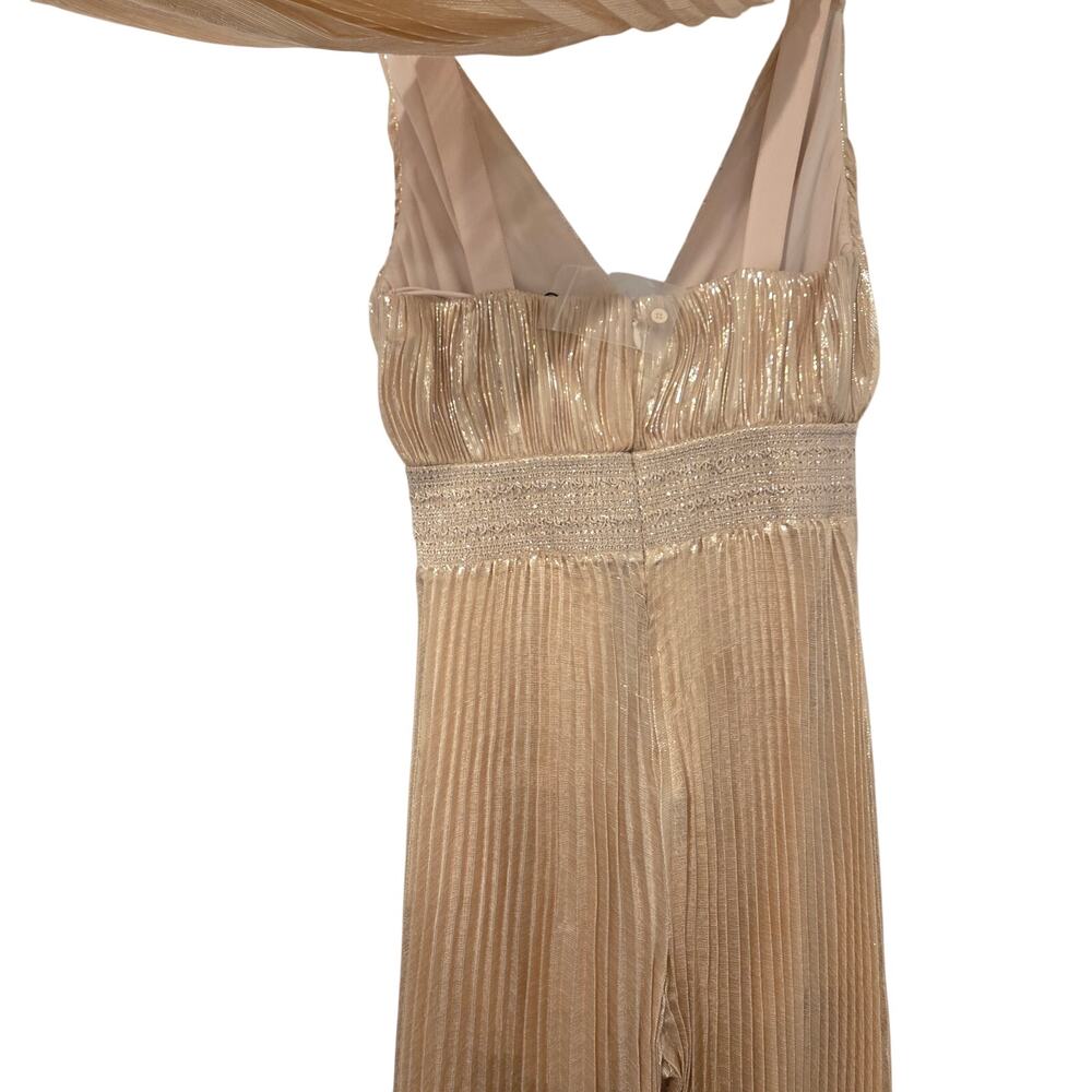 Alice + Olivia Rosalie Wide leg silk blend pleated gold jumpsuit size 0 - Picture 9 of 11